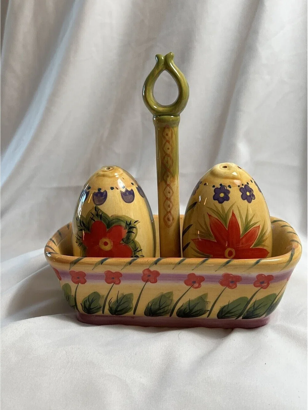 Vintage Dario Farrucci Egg Basket Salt And Pepper Set Hand Painted